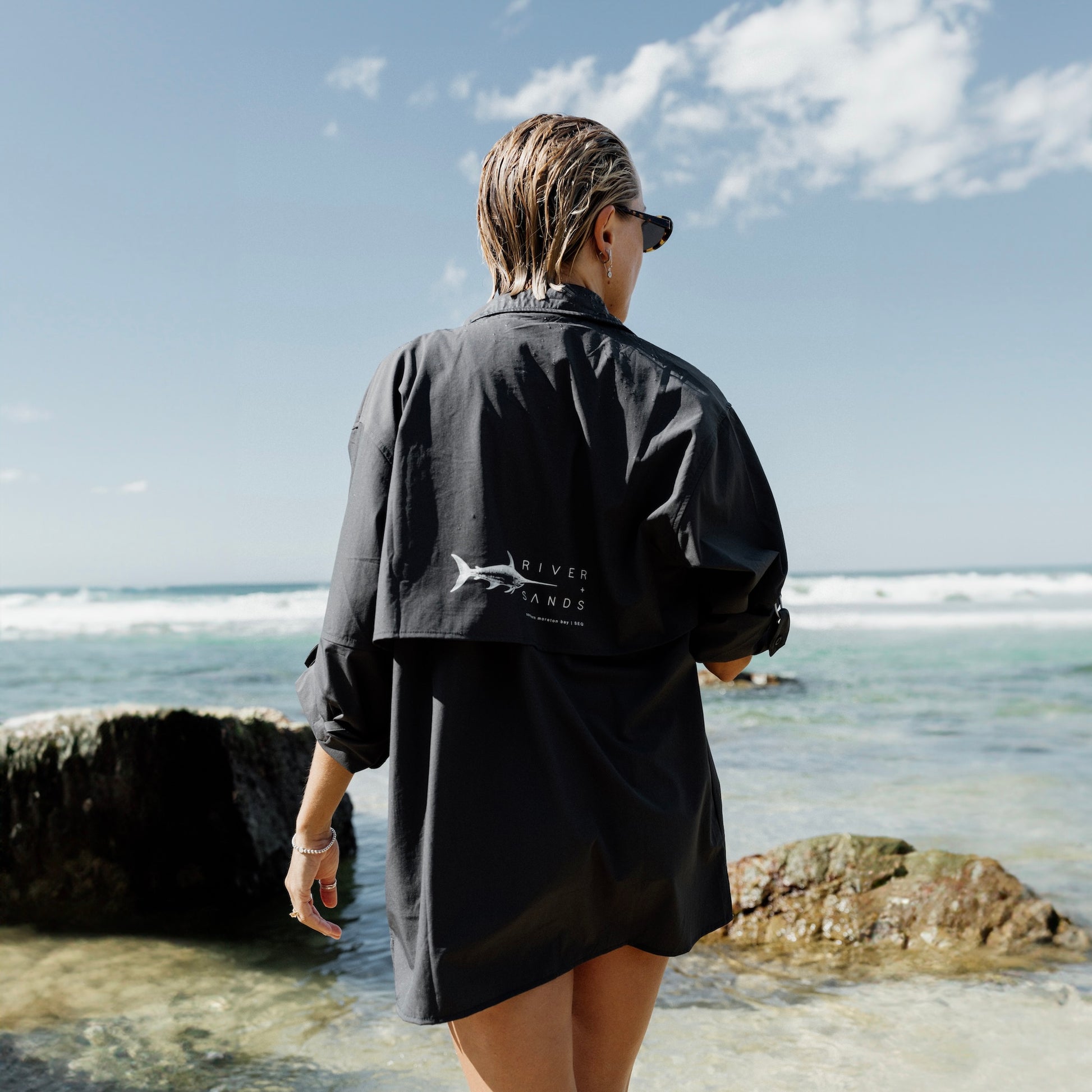 River + Sands long sleeve UPF 50+ fishing shirt in Coal – Australian sun protective apparel designed in Brisbane.