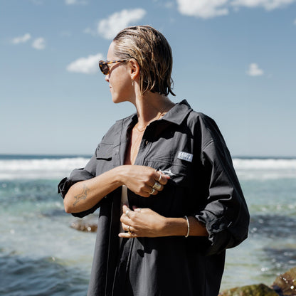 River + Sands long sleeve UPF 50+ fishing shirt in Coal – Australian sun protective apparel designed in Brisbane.