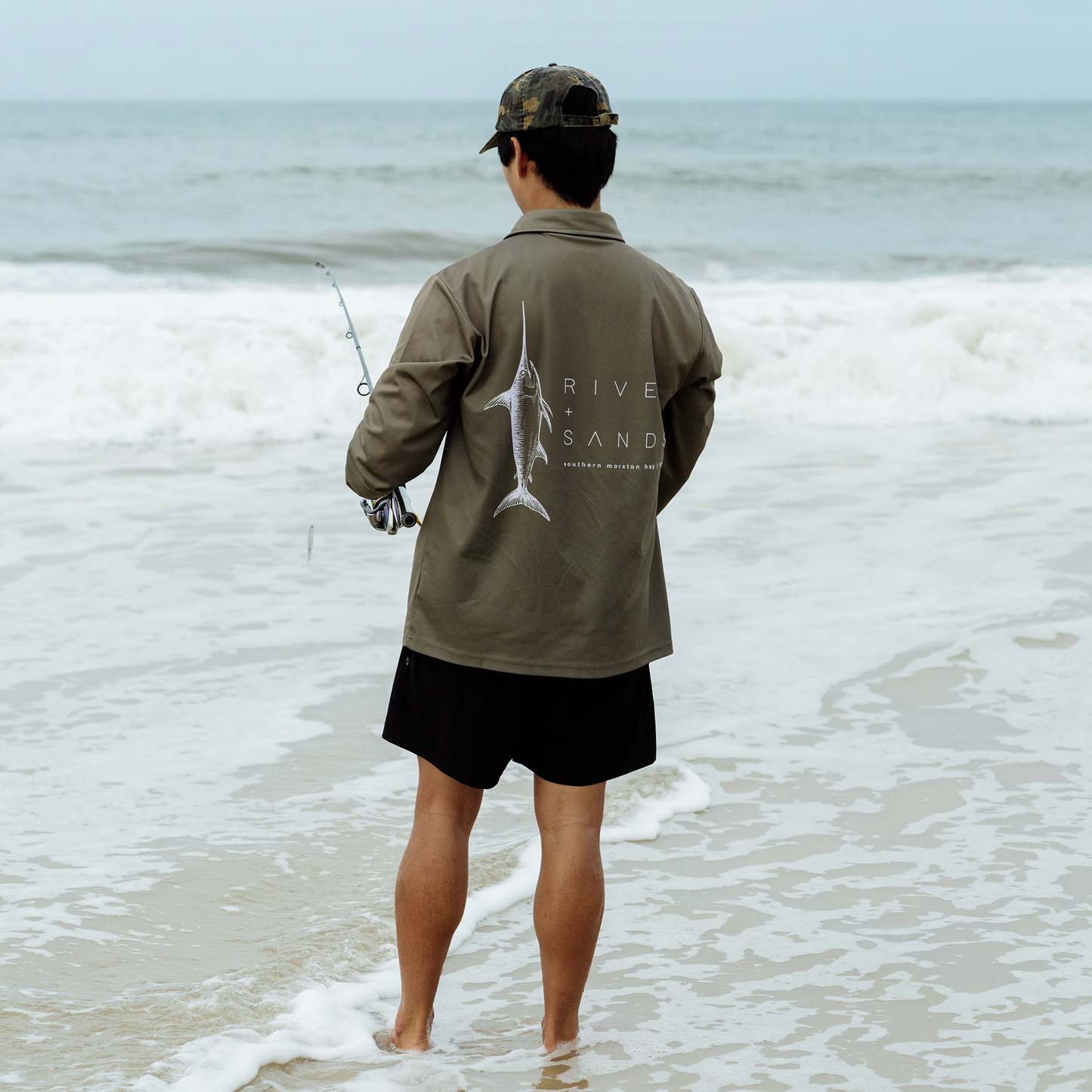 Men's long sleeve UPF 50+ fishing shirt in khaki color - River + Sands Brisbane.