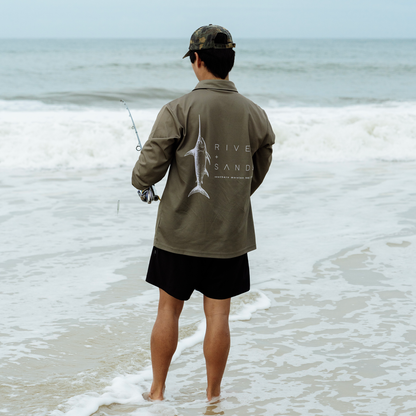 Men's long sleeve UPF 50+ fishing shirt in khaki color - River + Sands Brisbane.